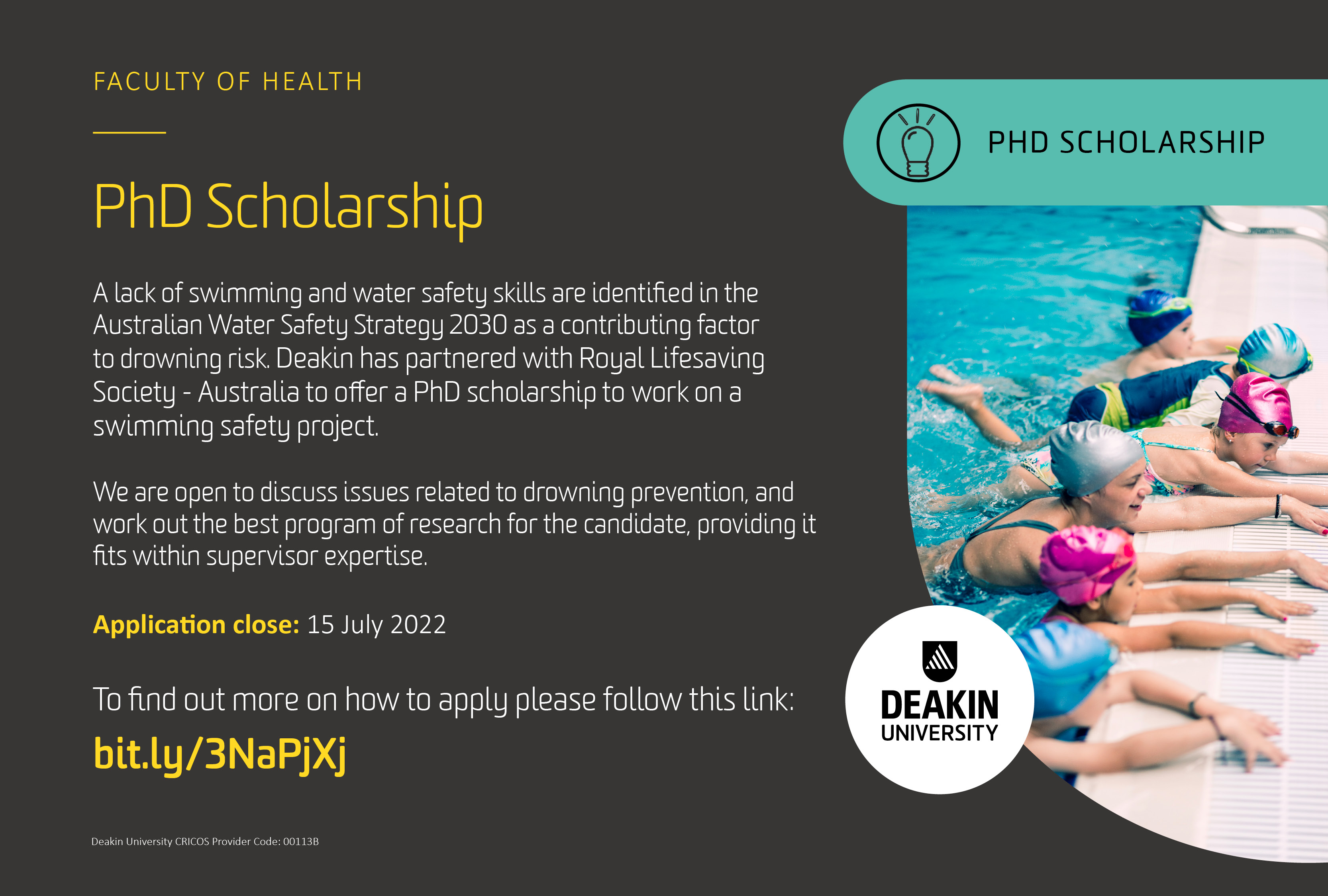 PhD Scholarship Opportunity for Swimming and Water Safety Research